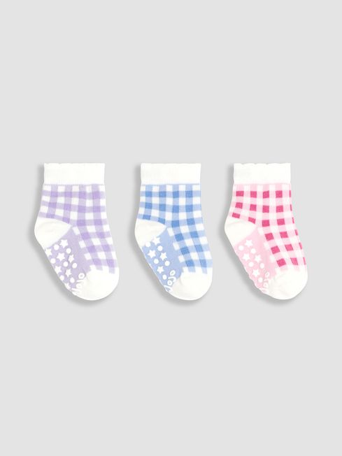 JoJo Maman Bébé Cream 3-Pack Gingham Socks