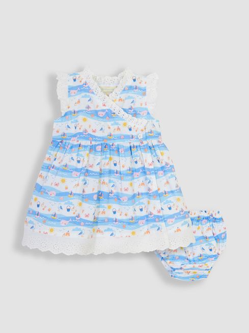 JoJo Maman Bébé Blue Seaside Scene Wrap Baby Dress