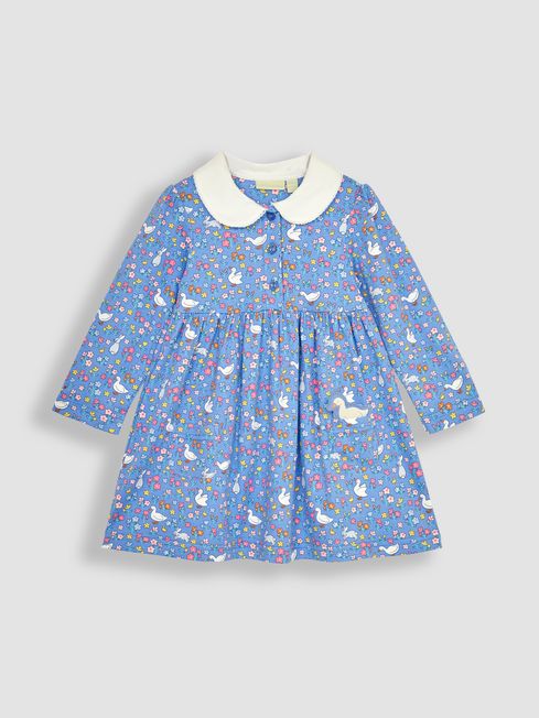 JoJo Maman Bébé Lilac Bunny & Duck Floral Peter Pan Pet In Pocket Jersey Dress