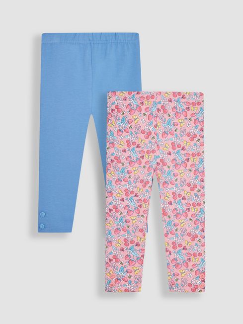 JoJo Maman Bébé Pink Strawberry Garden Floral & Blue 2-Pack Leggings