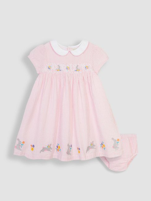JoJo Maman Bébé Pink Bunny Embroidered Smocked Dress