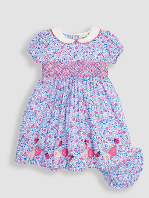 JoJo Maman Bébé Pink Ladybird Ditsy Embroidered Smocked Dress