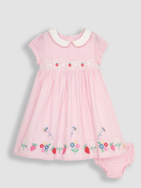 JoJo Maman Bébé Pink Bee & Daisy Embroidered Smocked Dress
