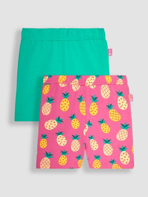 JoJo Maman Bébé Fuchsia Pink Pineapple & Green 2-Pack Shorts