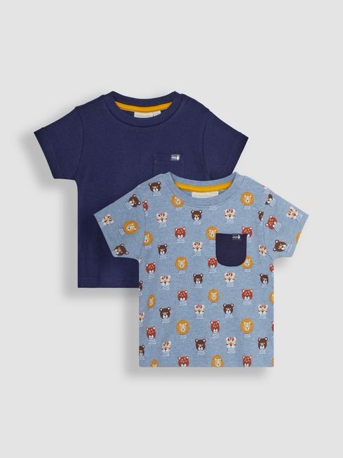 JoJo Maman Bébé Blue Safari Cats 2-Pack Pocket T-Shirts