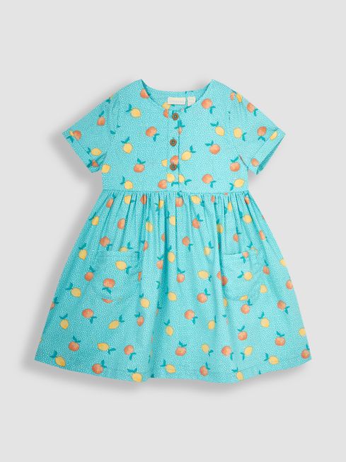JoJo Maman Bébé Blue Peach & Lemon Button Front Summer Dress