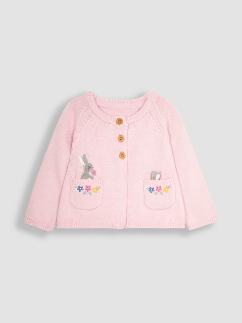 JoJo Maman Bébé Pink Bunny Appliqué Cardigan