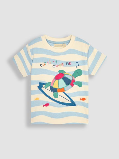 JoJo Maman Bébé Blue Turtle Appliqué T-Shirt