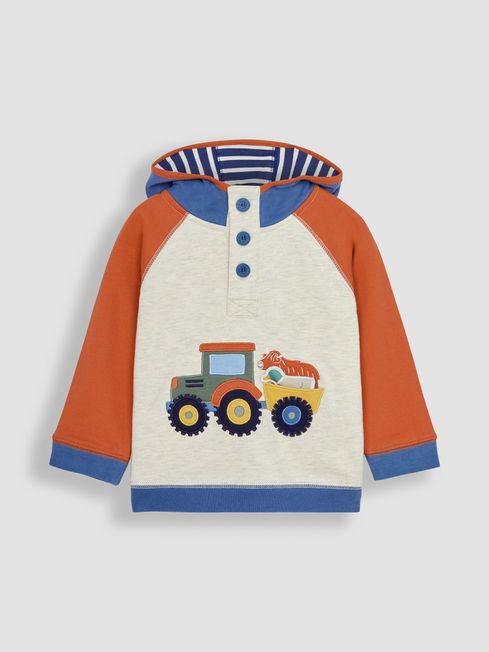 JoJo Maman Bébé Natural Tractor Appliqué Hooded Sweatshirt