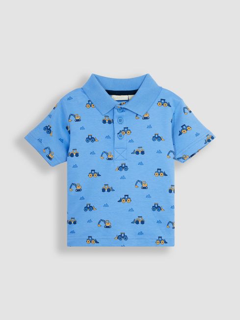 JoJo Maman Bébé Blue Digger Printed Polo Shirt