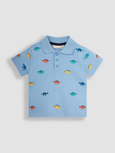 JoJo Maman Bébé Blue Dino Embroidered Polo Shirt