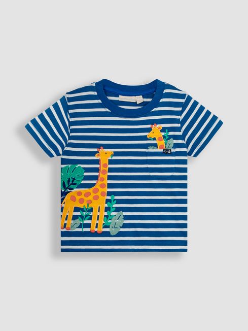 JoJo Maman Bébé Indigo Blue Giraffe Appliqué Pocket T-Shirt