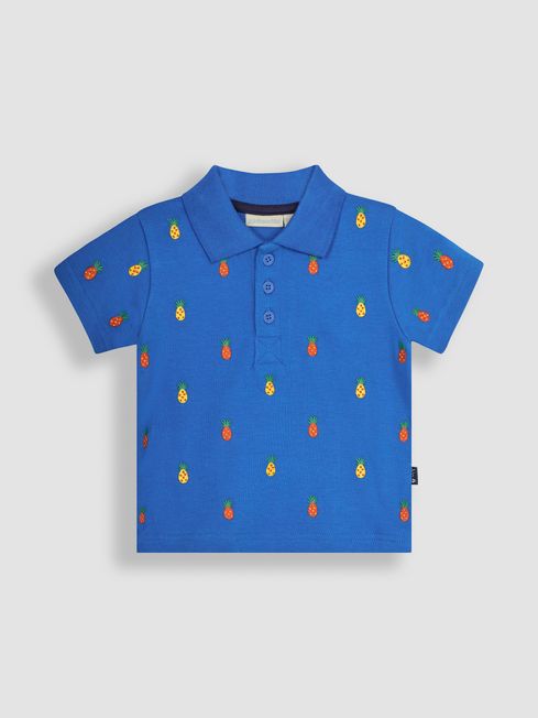 JoJo Maman Bébé Cobalt Blue Pineapple Embroidered Polo Shirt