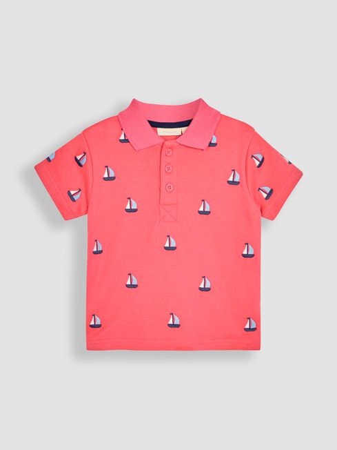 JoJo Maman Bébé Pink Sailboat Embroidered Polo Shirt