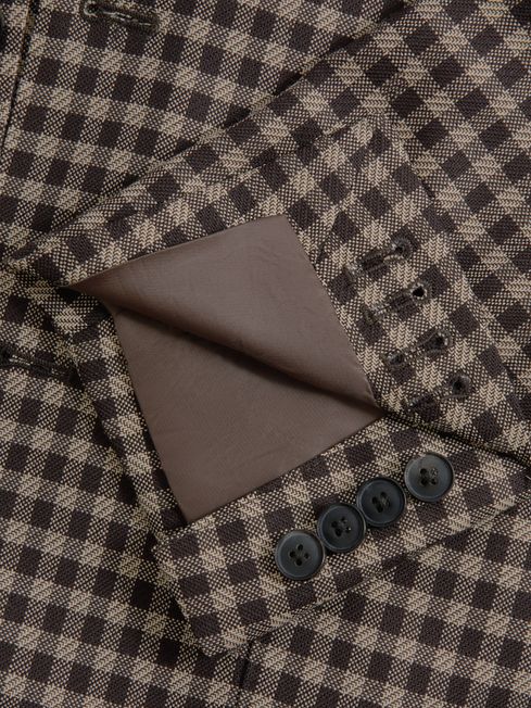 Reiss Brown Multi Nano Wool Blend Check Single Breasted Blazer