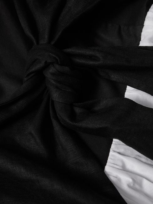 Reiss Black/White Hadley Linen Colourblock Mini Dress