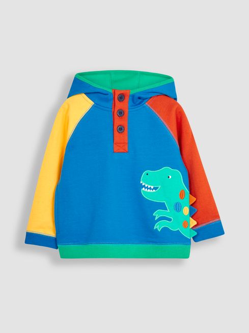 JoJo Maman B b Blue Dino Applique Hooded Sweatshirt