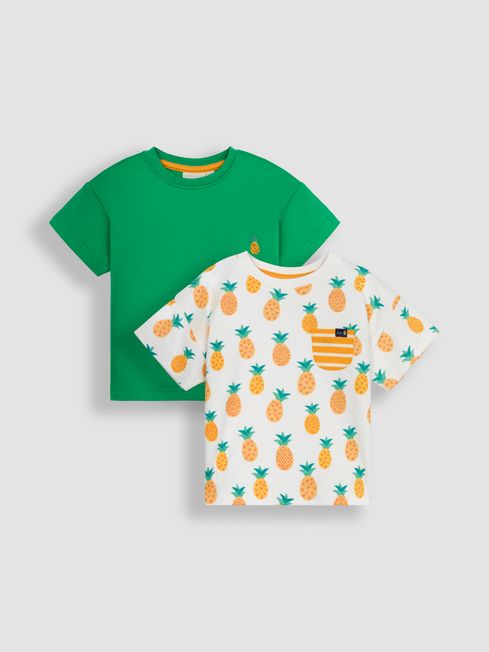 JoJo Maman Bébé Ecru Pineapple 2-Pack Pocket T-Shirts