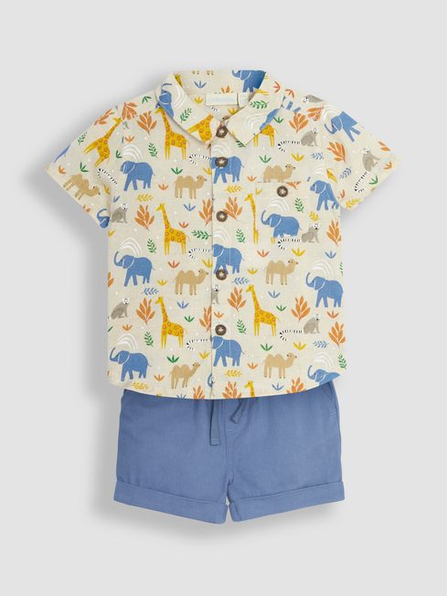 JoJo Maman Bébé Natural Safari Printed Shirt & Shorts Set
