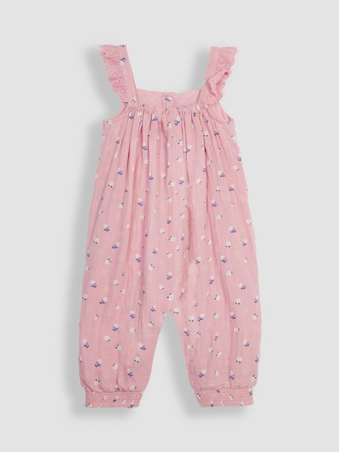 Pink Floral 2 Piece Cheesecloth Jumpsuit Hat Set JoJo Maman Bebe USA