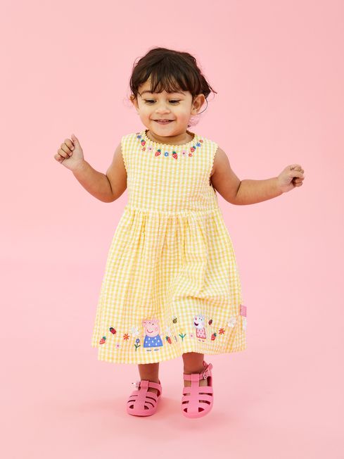 JoJo Maman Bébé Yellow Peppa Pig Appliqué Gingham Summer Dress
