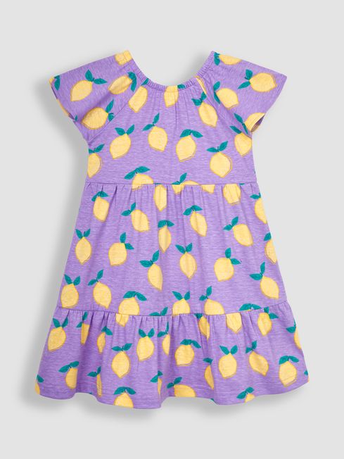JoJo Maman Bébé Lilac Purple Lemon Ruffle Sleeve Tiered Jersey Dress