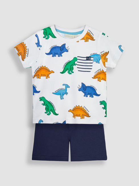 JoJo Maman Bébé Navy Blue Dino Printed T-Shirt & Shorts Set