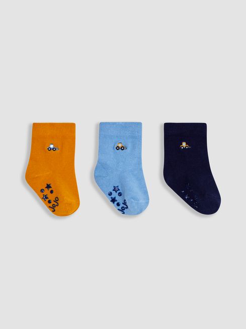 JoJo Maman Bébé Blue Digger 3-Pack Embroidered Socks