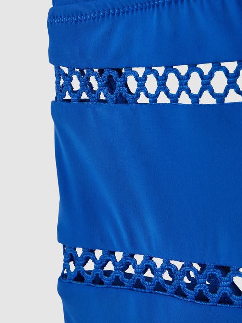 Reiss Cobalt Blue Gia Lattice Halterneck Swimsuit