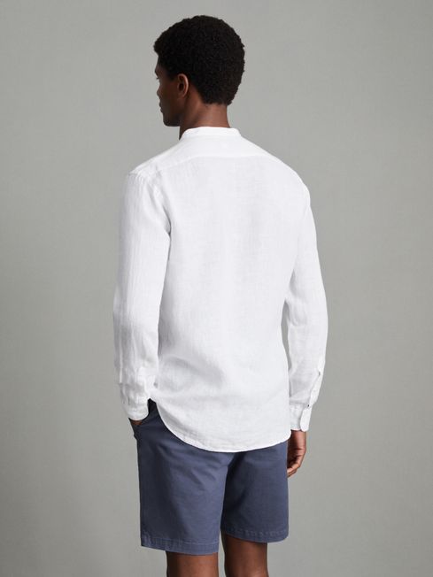 Reiss White Ocean Linen Grandad Collar Shirt