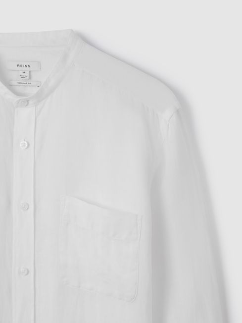 Reiss White Ocean Linen Grandad Collar Shirt