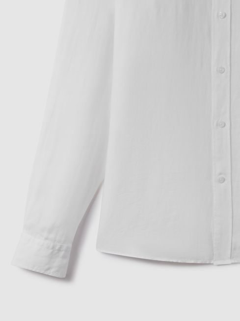 Reiss White Ocean Linen Grandad Collar Shirt