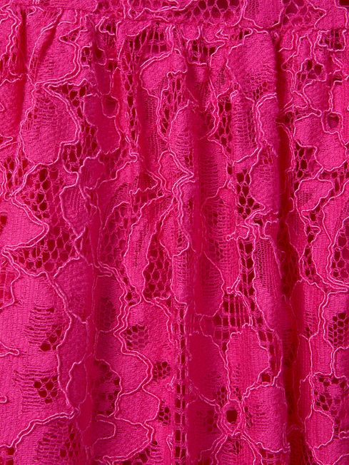 Florere Lace Tie Back Midi Dress in Bright Pink