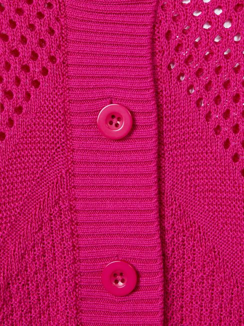 Florere Crochet Button-Through Cardigan in Bright Pink