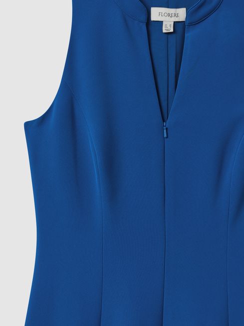 Florere Zip Front Midi Dress in Bright Blue