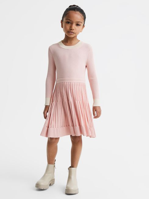 Reiss Pink Teagan Junior Ribbed Fit-and-Flare Dress