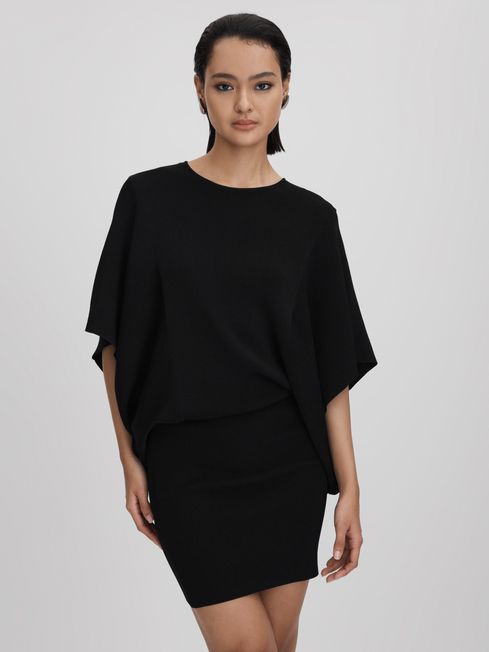 Reiss Black Julia Knitted Cape Sleeve Mini Dress