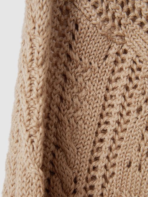 Reiss Neutral Tiffany Cotton Blend Open Stitch Cardigan