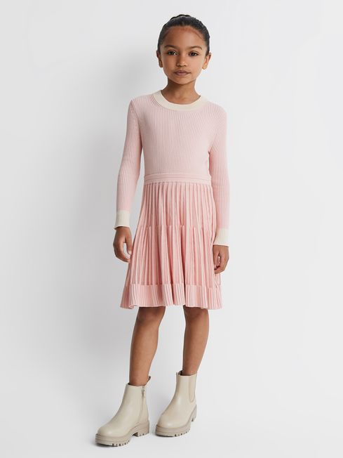Reiss Pink Teagan Teen Ribbed Fit-and-Flare Dress