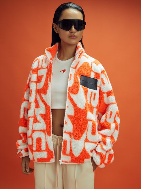 Reiss x McLaren F1 Team Papaya/White McLaren F1 Zip-Through Fleece Jacket