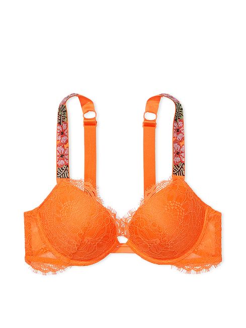 Victoria's Secret Sunset Orange Hibiscus Shine Strap Push Up Bra