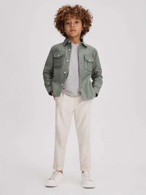 Reiss Pistachio Thomas 9-13 yrs Brushed Cotton Patch Pocket Overshirt