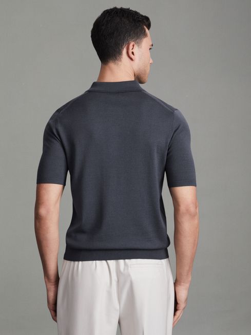 Merino Wool Half-Zip Polo Shirt in Blue Smoke