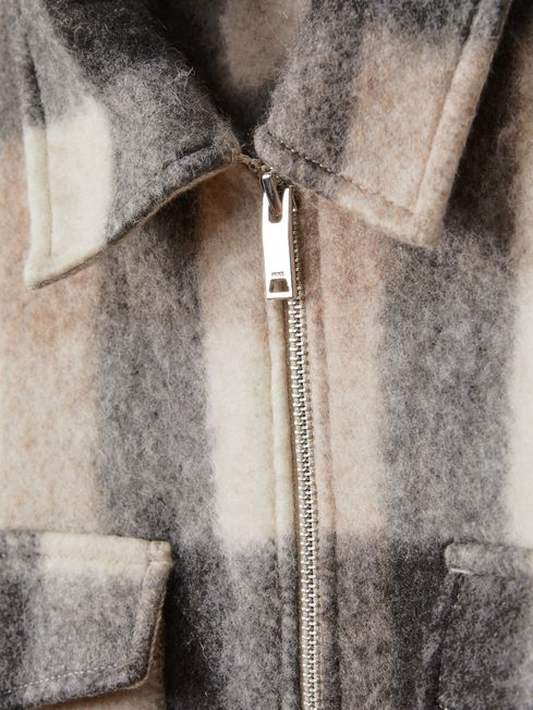 Brushed Check Overshirt in Oatmeal/Grey