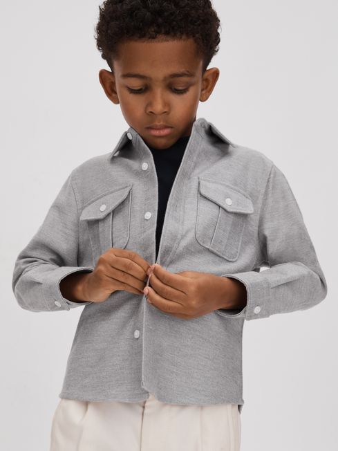 Reiss Soft Grey Thomas 9-13 yrs Brushed Cotton Patch Pocket Overshirt