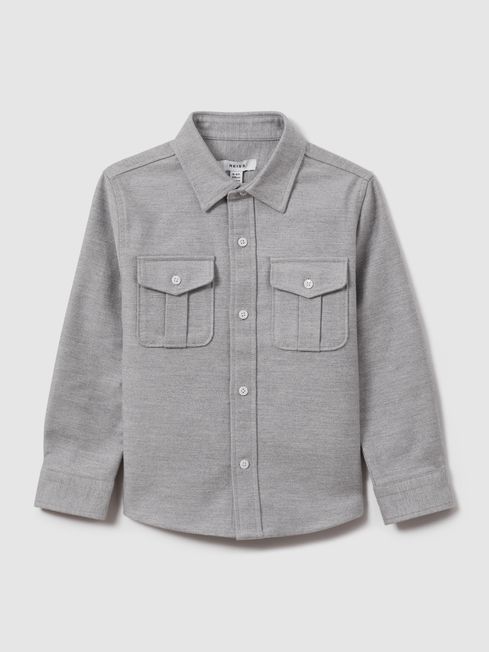 Reiss Soft Grey Thomas 9-13 yrs Brushed Cotton Patch Pocket Overshirt