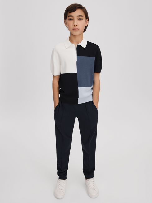Reiss Blue Delta Junior Colourblock Half-Zip Polo Shirt