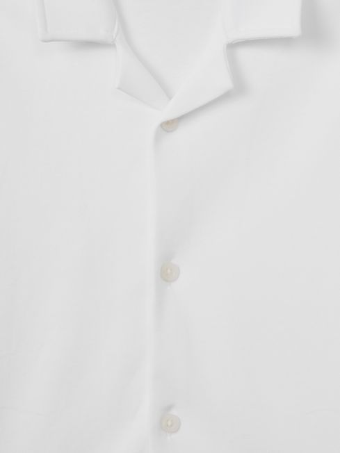 Reiss White Caspa Senior Cotton Cuban Collar Shirt