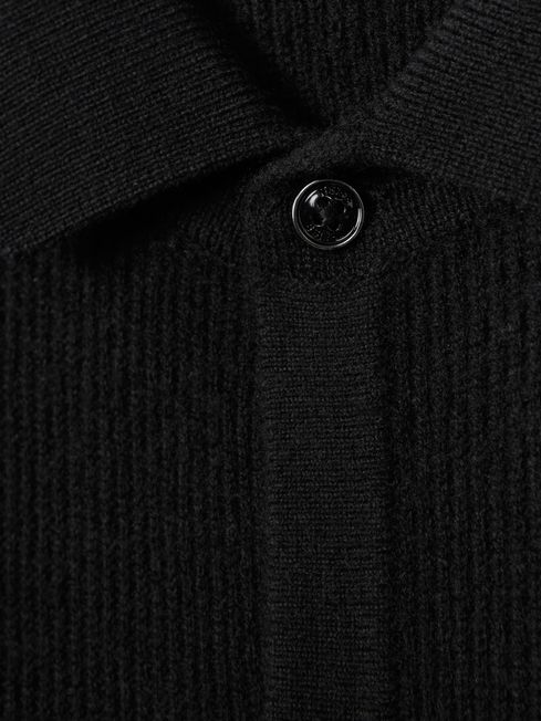 Ribbed Wool Cardigan in Black