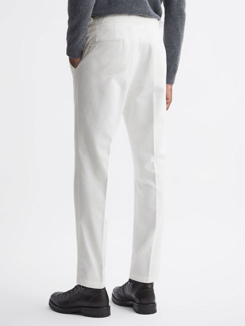Oscar Jacobson Slim Fit Adjustable Cotton Trousers in Snow White